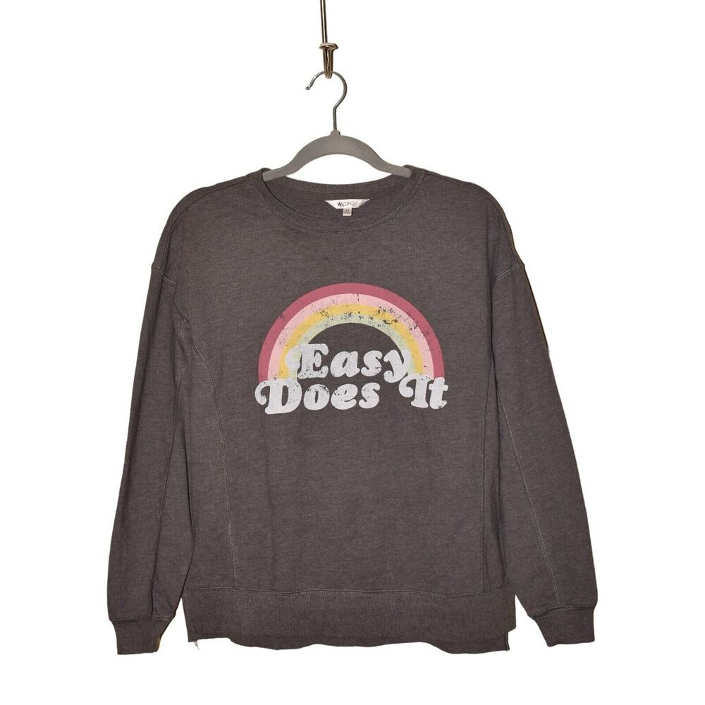 WILDFOX $108 "Easy Does It" Statement French Terry Crewneck Sweatshirt Gray XS‎